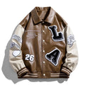 Men's loose fit lapel jacket in green, black or brown, sizes M to 5XL, with side seam pockets and polyester lining.