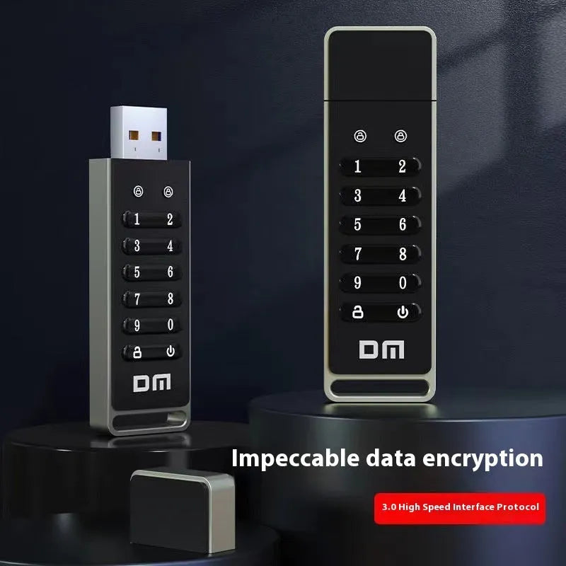 64GB metal fingerprint encrypted USB flash drive showing USB 3.0 connector.