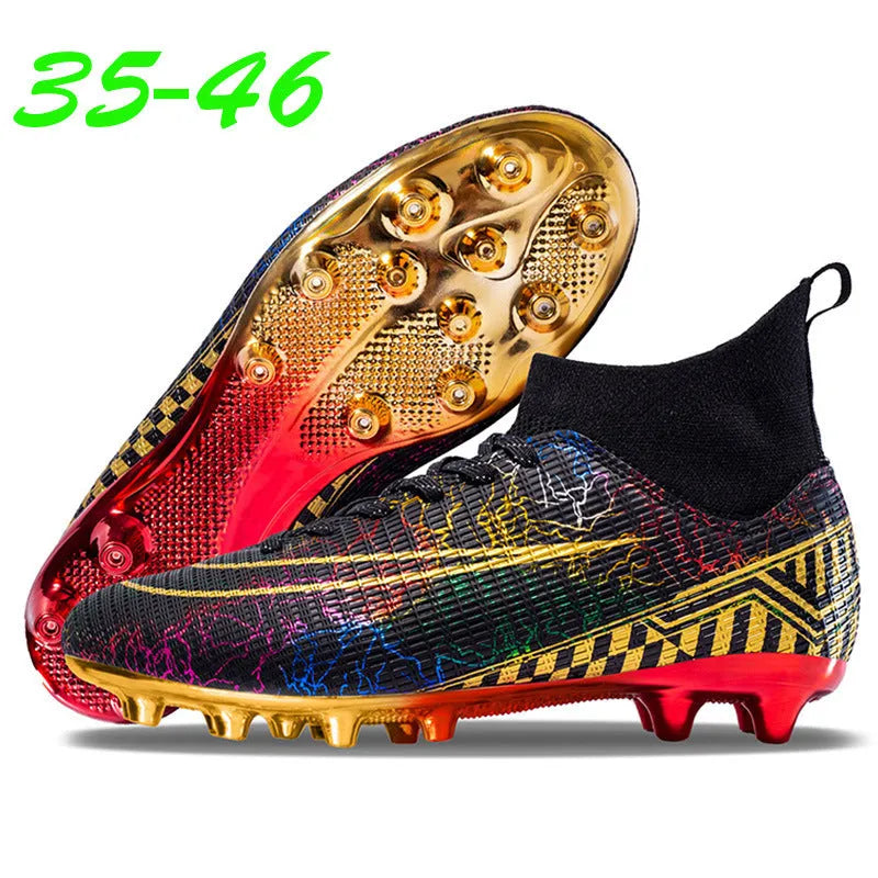 High-top football training shoes with PVC sole in white, black and mandarin duck colours