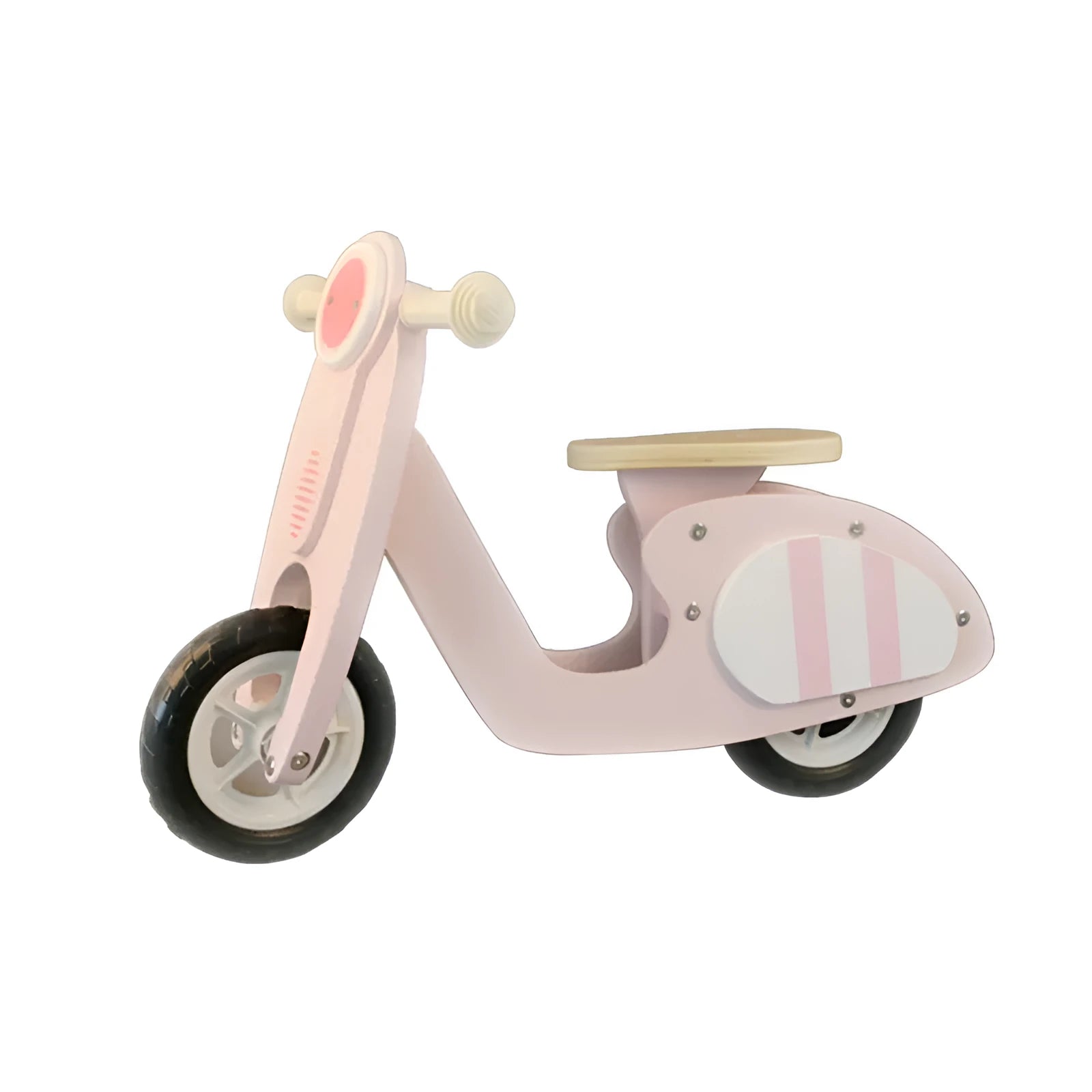 Pink wooden toddler balance scooter on wheels for children aged 1-6 years.