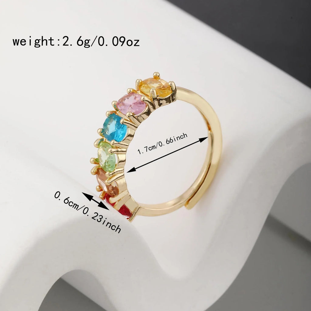 Gold electroplated copper adjustable ring with zircon stone in retro style