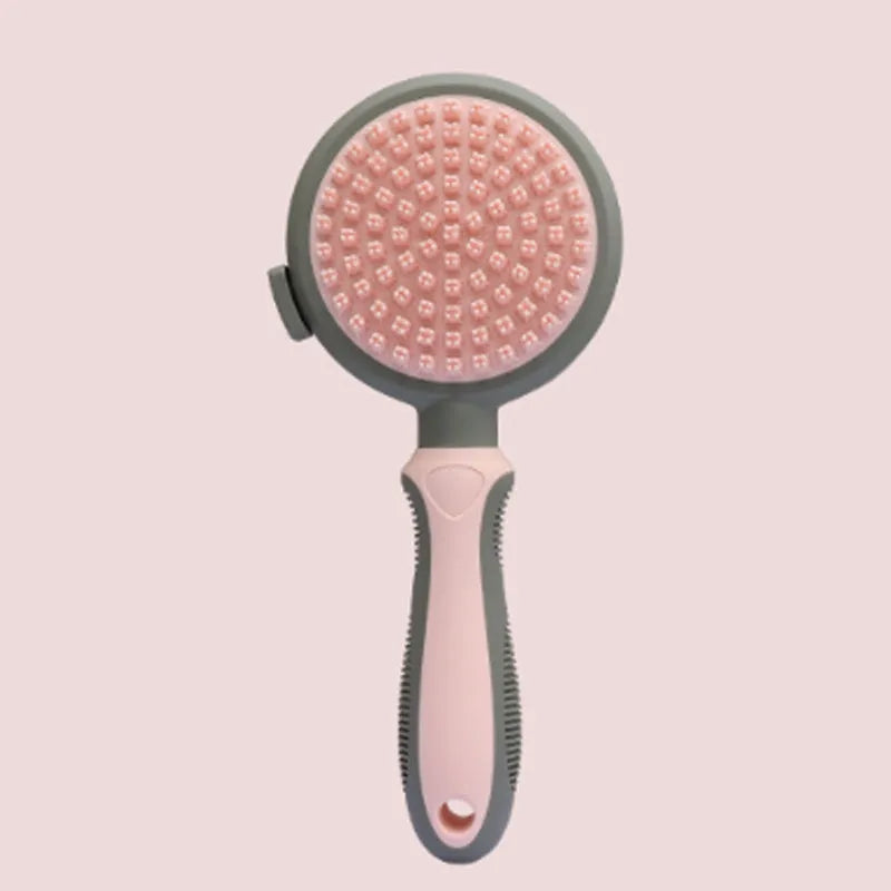 Green and pink dual-sided pet grooming brush with slicker brush and silicone massage pins