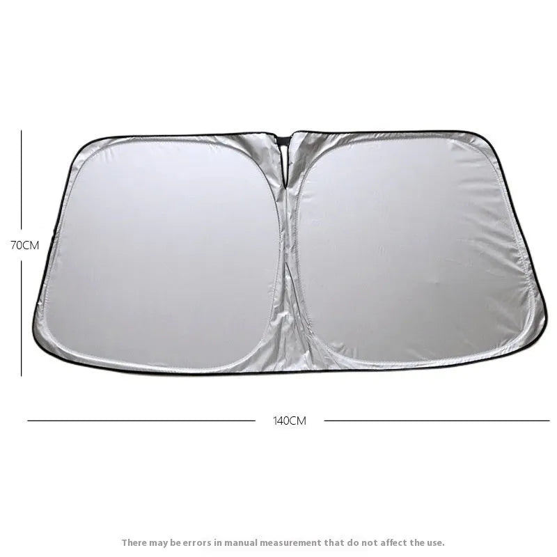 Titanium silver aluminium foil car sunshade shown in a rectangular shape for windshield protection.