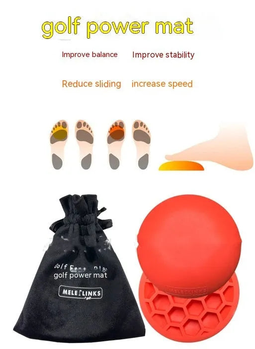 Orange natural rubber golf strength training mat for centre of gravity practice