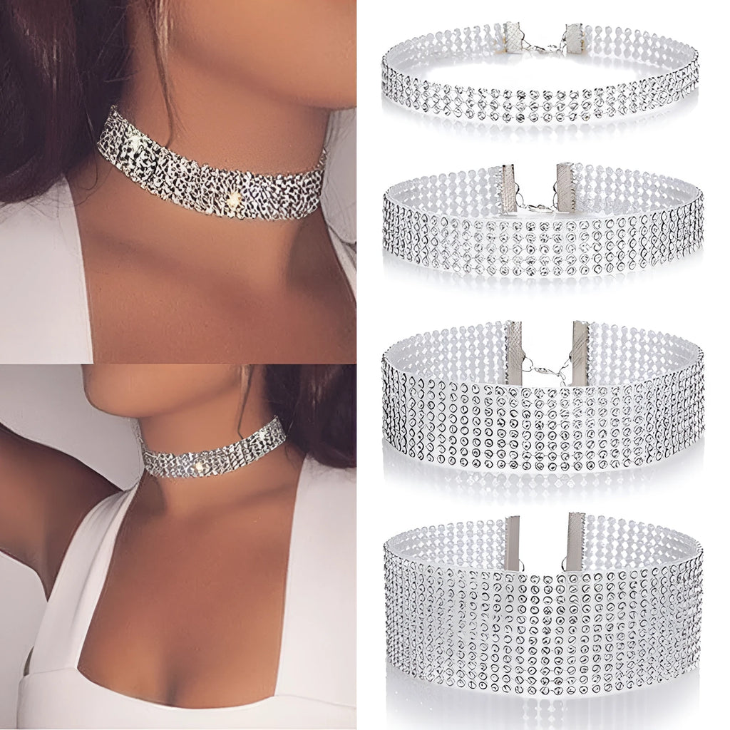 Crystal rhinestone choker necklace for women in white or multicolour, 29cm with 10cm extender
