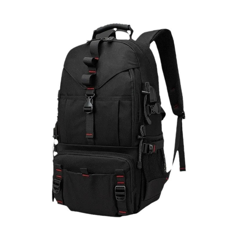 Men's waterproof Oxford cloth hiking backpack with air cushion back system and 56-75 litre capacity