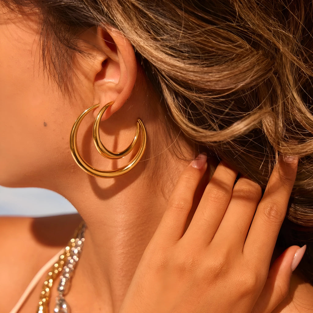 Geometric titanium steel hoop earrings in gold and steel finish options