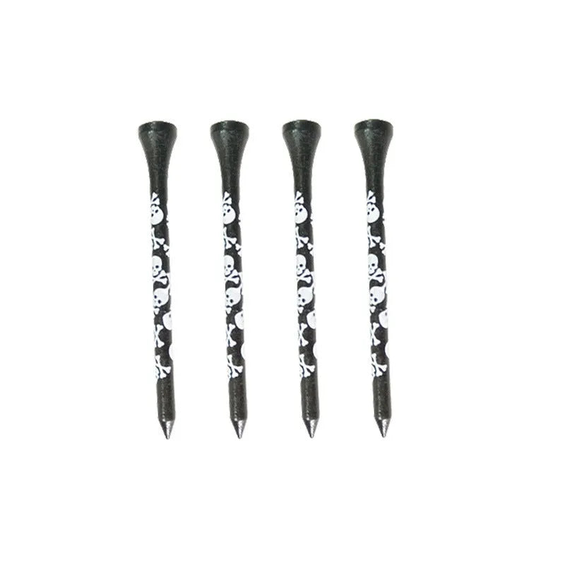 Black skull print bamboo golf dowel pins in 70mm and 83mm sizes, set of 10 spike accessories