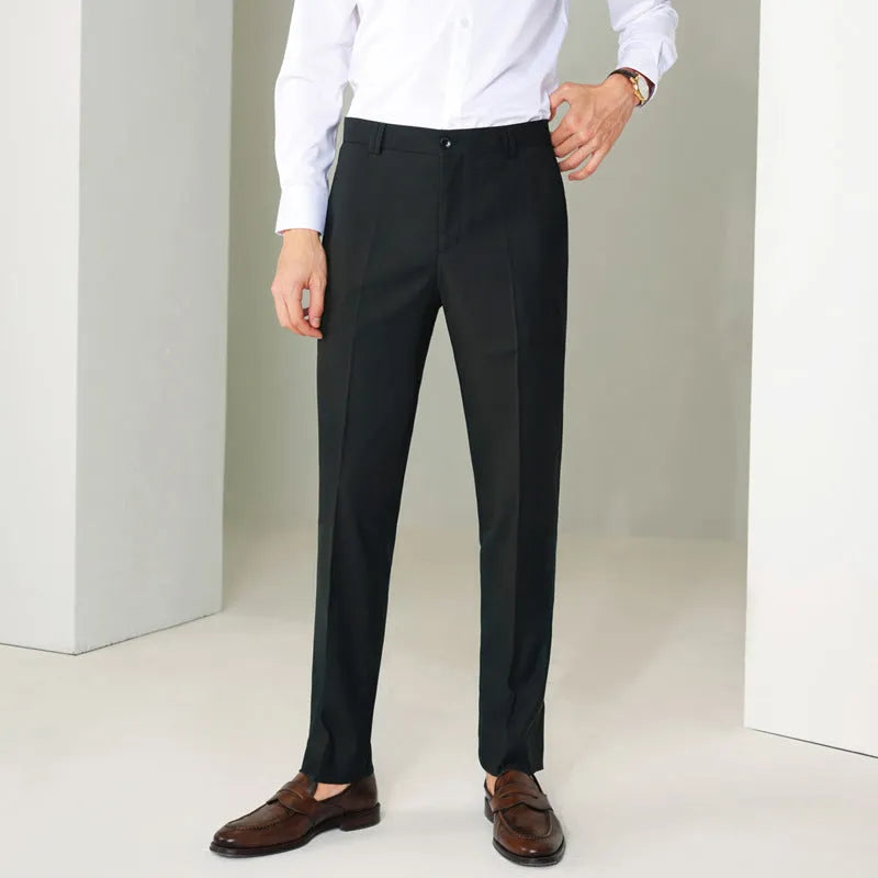 Business formal straight-leg suit pants in black for women, front view