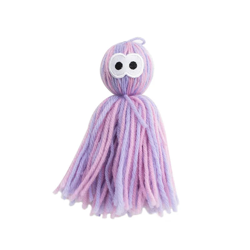 10x13x4cm wool ball cat toy with grinding teeth and hanging loop in blue-grey colour
