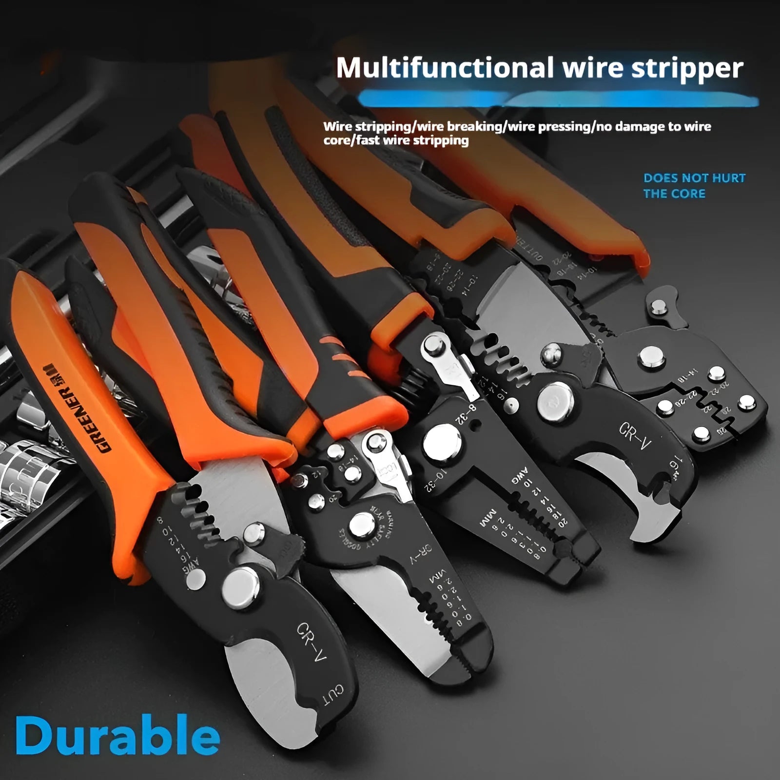 Fully automatic wire stripping pliers tool with high carbon steel blades