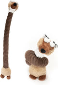 Brown squeaky plush dog toy with crinkle material measuring approximately 23cm in length