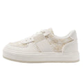 Beige plaid platform leisure sports board shoes with round toe and rubber sole
