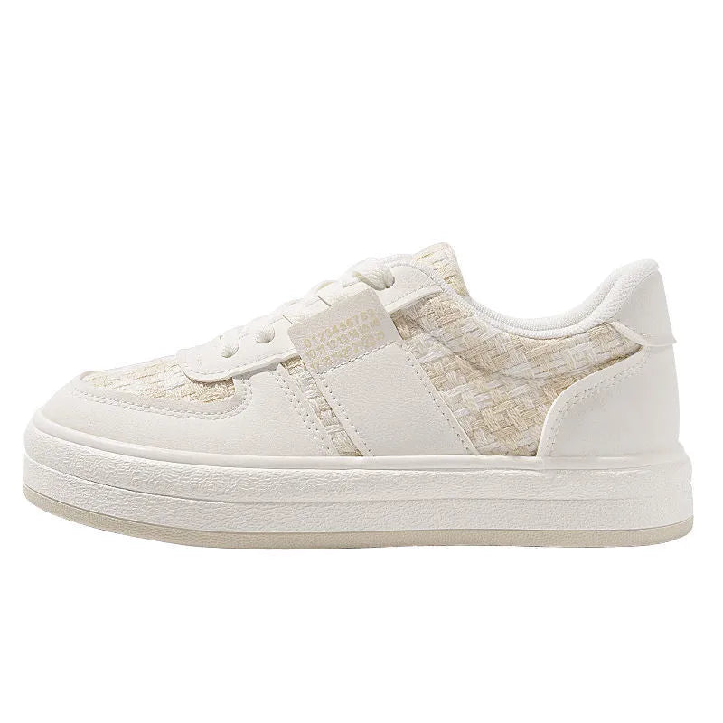 Beige plaid platform leisure sports board shoes with round toe and rubber sole