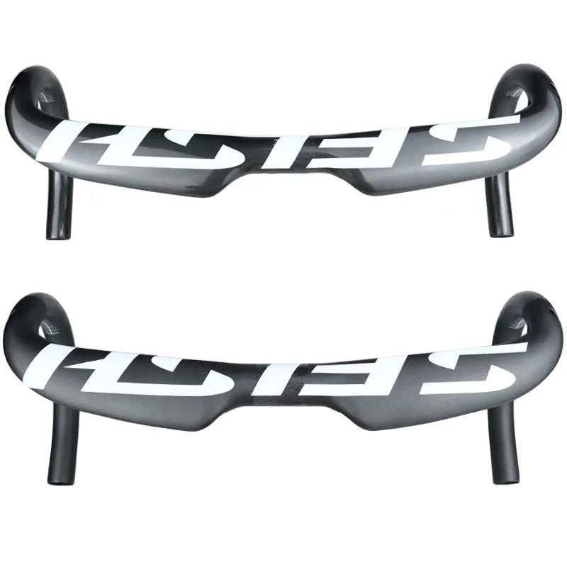 Carbon fibre road bike drop handlebar showing 31.8mm clamp and classic bend.
