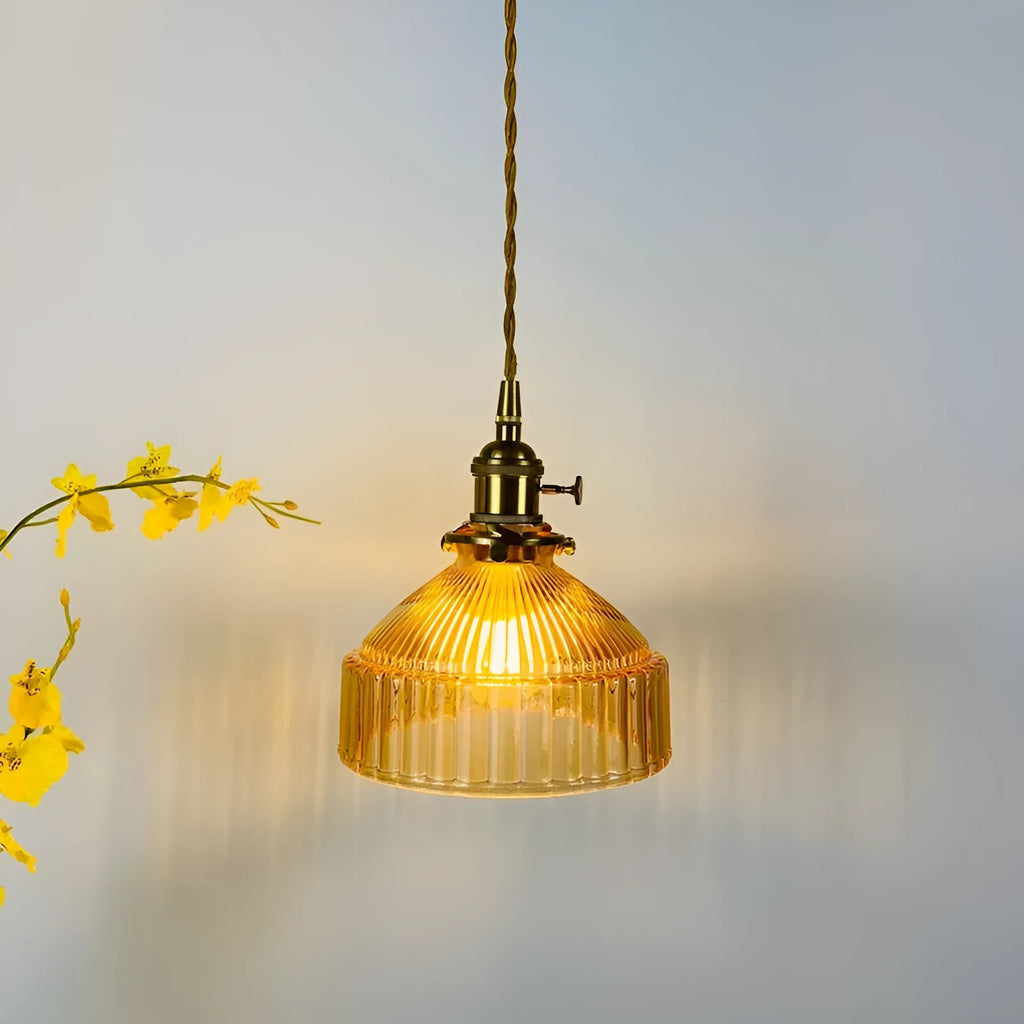 Nordic retro brass glass chandelier with adjustable height and multiple colour options including amber and dark green