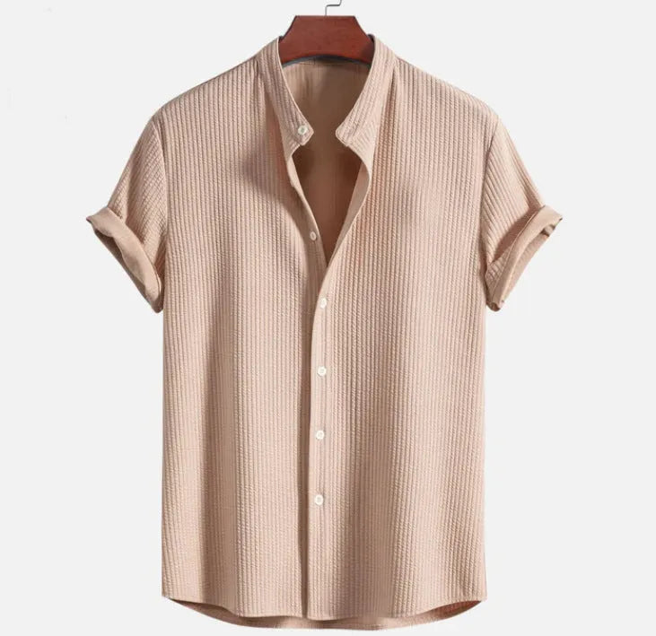 Men's loose short sleeve summer shirt in polyester fabric available in multiple colours