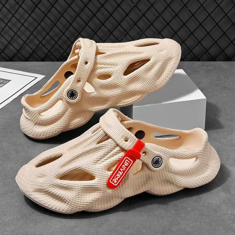 Coconut slippers with closed toe design and breathable holes in EVA foam construction