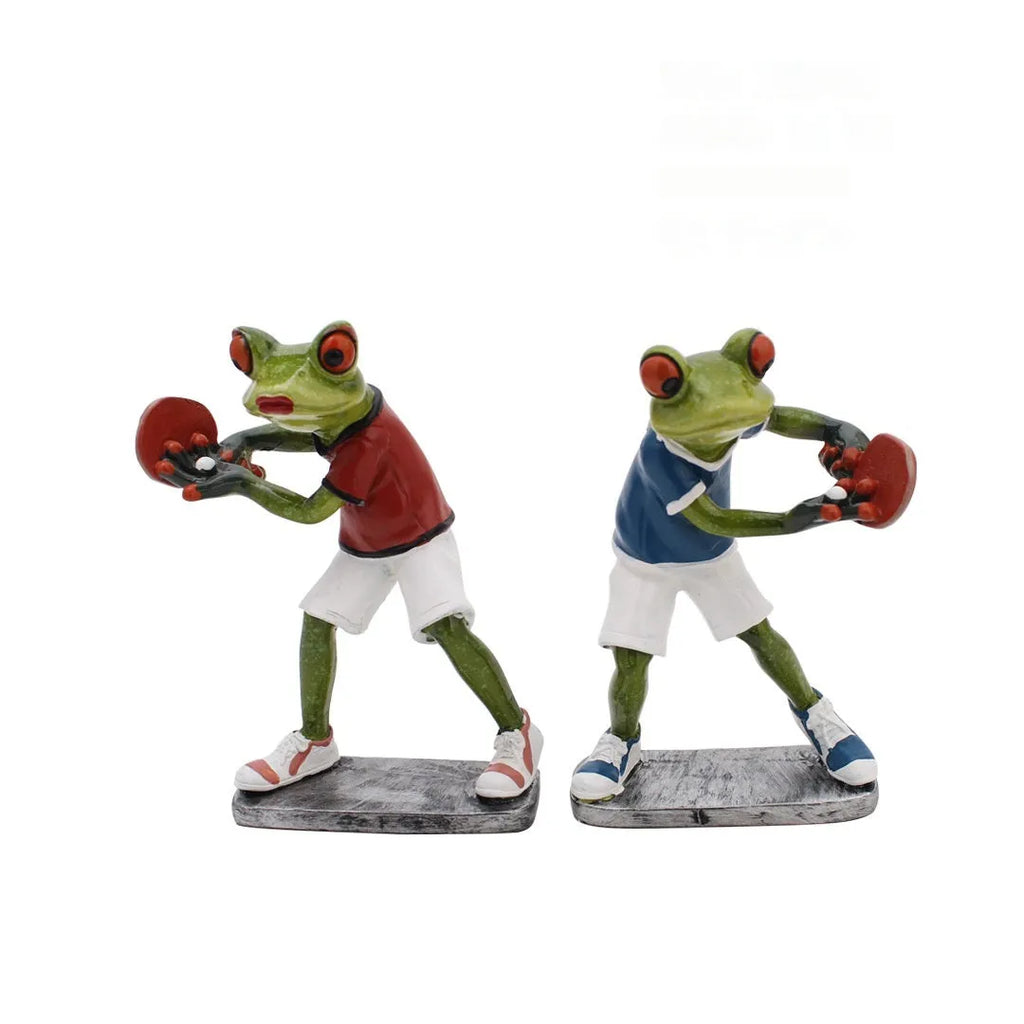 Synthetic resin pastoral style frog figurine home decoration ornament on a surface.