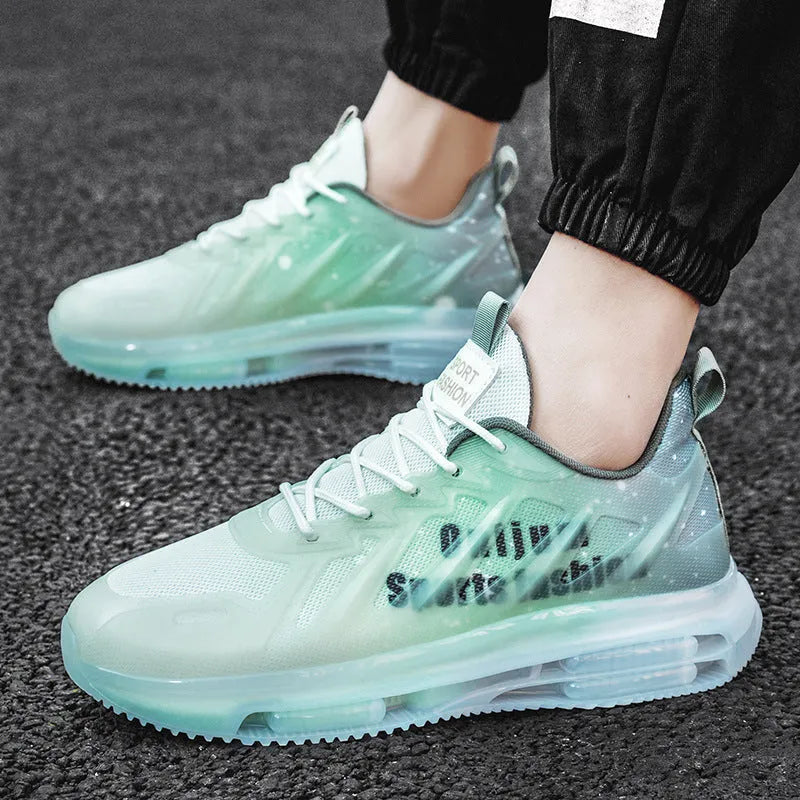 Men's mid-height platform running shoes with mesh upper and rubber sole in three colour options