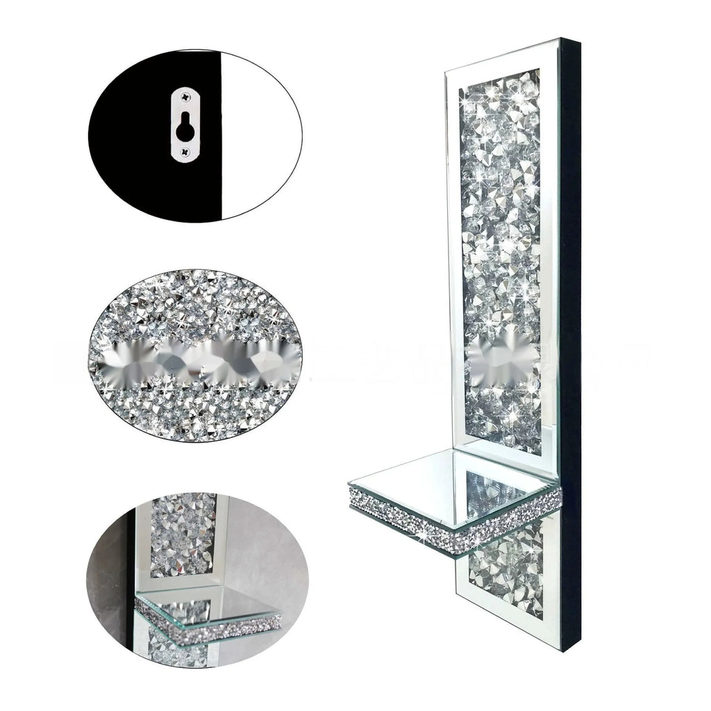 Pair of silver mirror glass candlestick holders for wall mounting, 38cm tall.