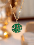 Women's gold plated copper necklace with emerald diamond geometric pendant on adjustable chain