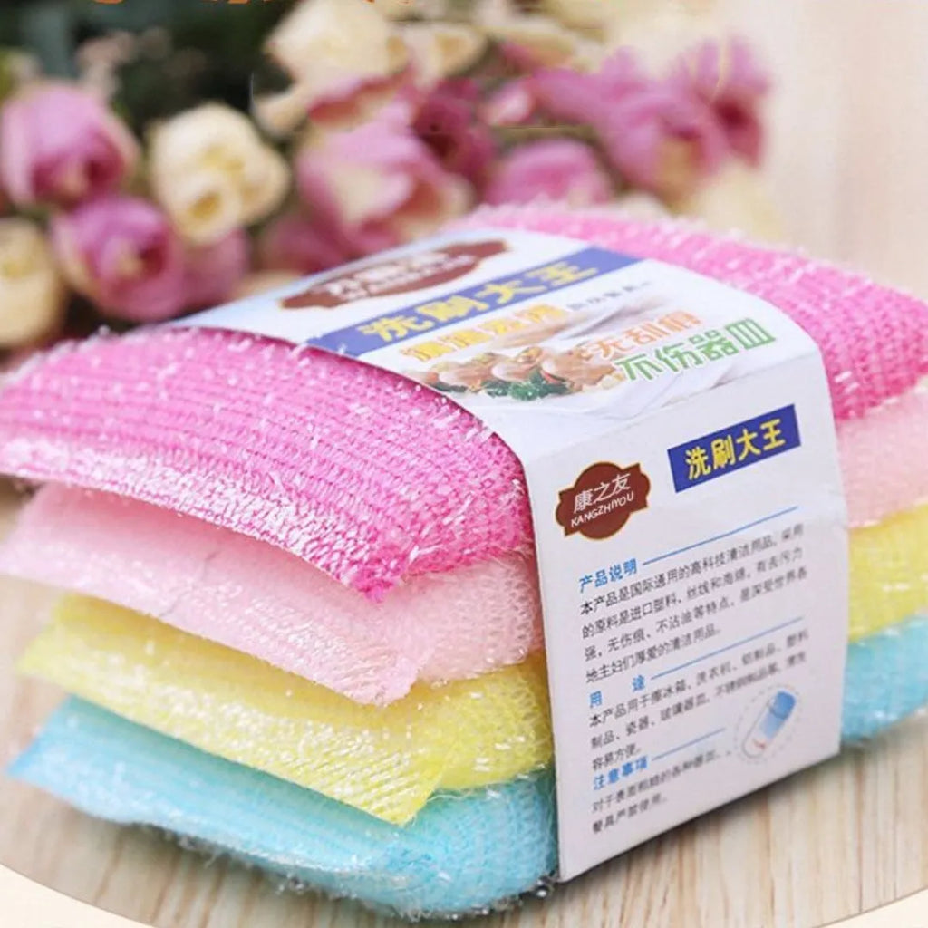 Pinstripe fabric dishwashing spong mop with plastic handle in macaron mixed colours