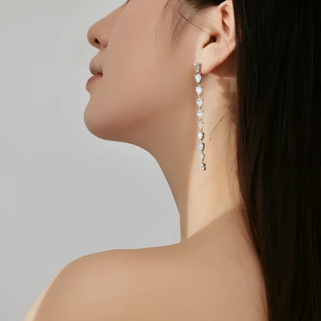 925 silver geometric line stud earrings with electroplated platinum finish on display