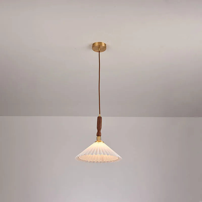 American Retro style walnut wood wall lamp with fabric shade and three light colour options.