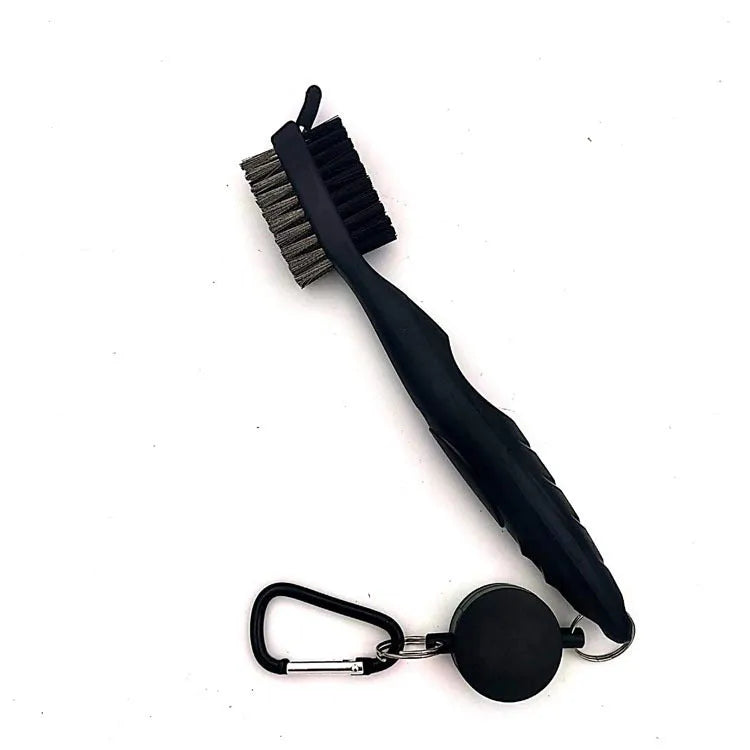 Golf club cleaning brush with magnetic snap button, stainless steel and PP wool bristles, black colour, without cover