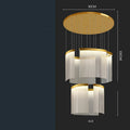 Villa duplex large chandelier in gold mesh finish with stainless steel body and multiple LED light heads against a modern living room ceiling