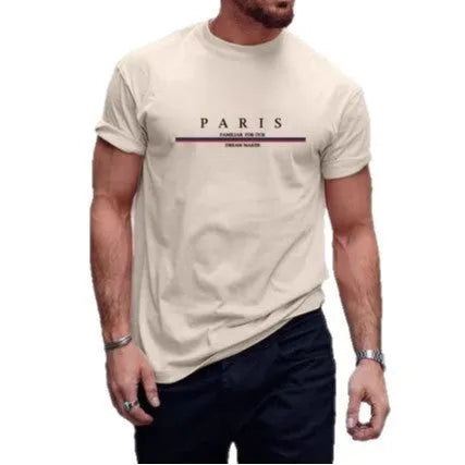 Men's loose fit pure cotton short-sleeved T-shirt with a letter print design.