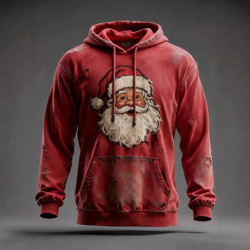 Christmas pocket hoodie loose pullover digital print sweatshirt in blue or red, sizes XXS to 6XL