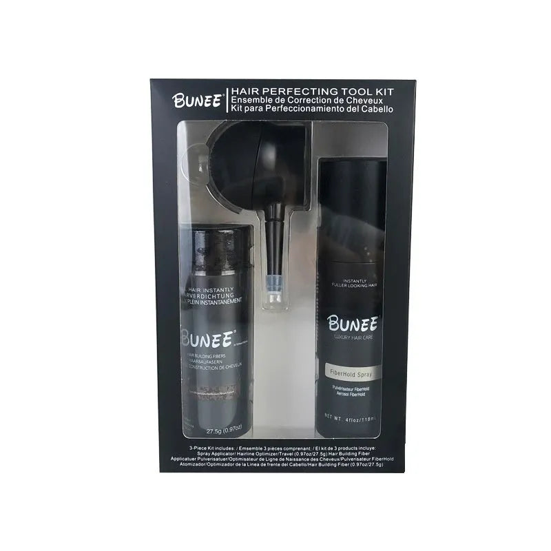Dense hair fibre powder 275g can with application nozzle and styling spray for men.