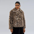 Women's leopard print coat with buckle lapel in polyester street fashion style