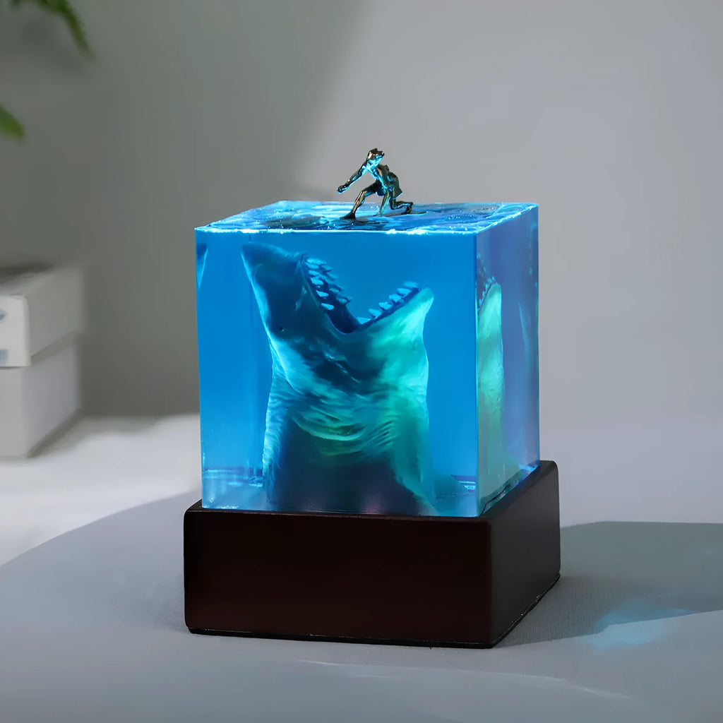Ocean shark surfer crystal resin craft night light ornament with lamp holder
