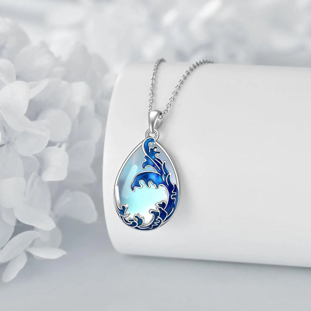 Blue alloy heart pendant necklace for women with moonstone colour finish