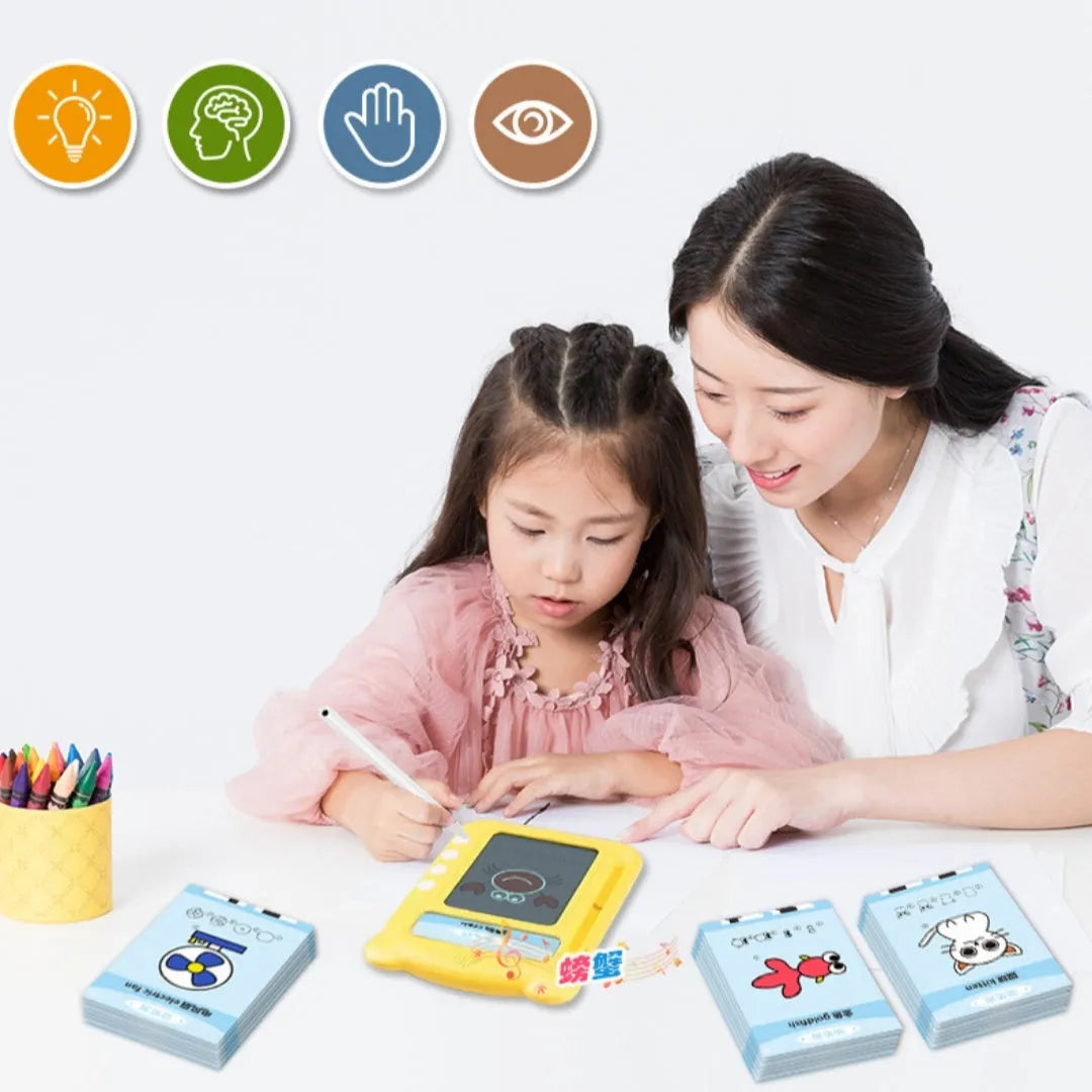 Yellow ABS plastic bilingual early learning machine with educational cards for toddlers