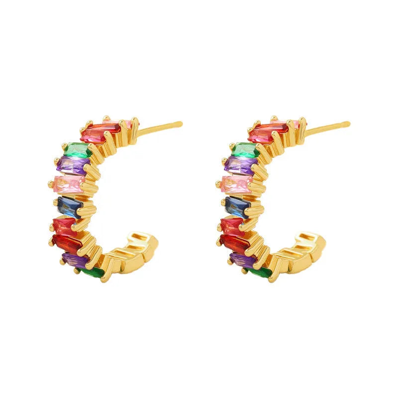 High-grade fashionable temperamental all-match ear studs in electroplated copper with irregular geometric shape