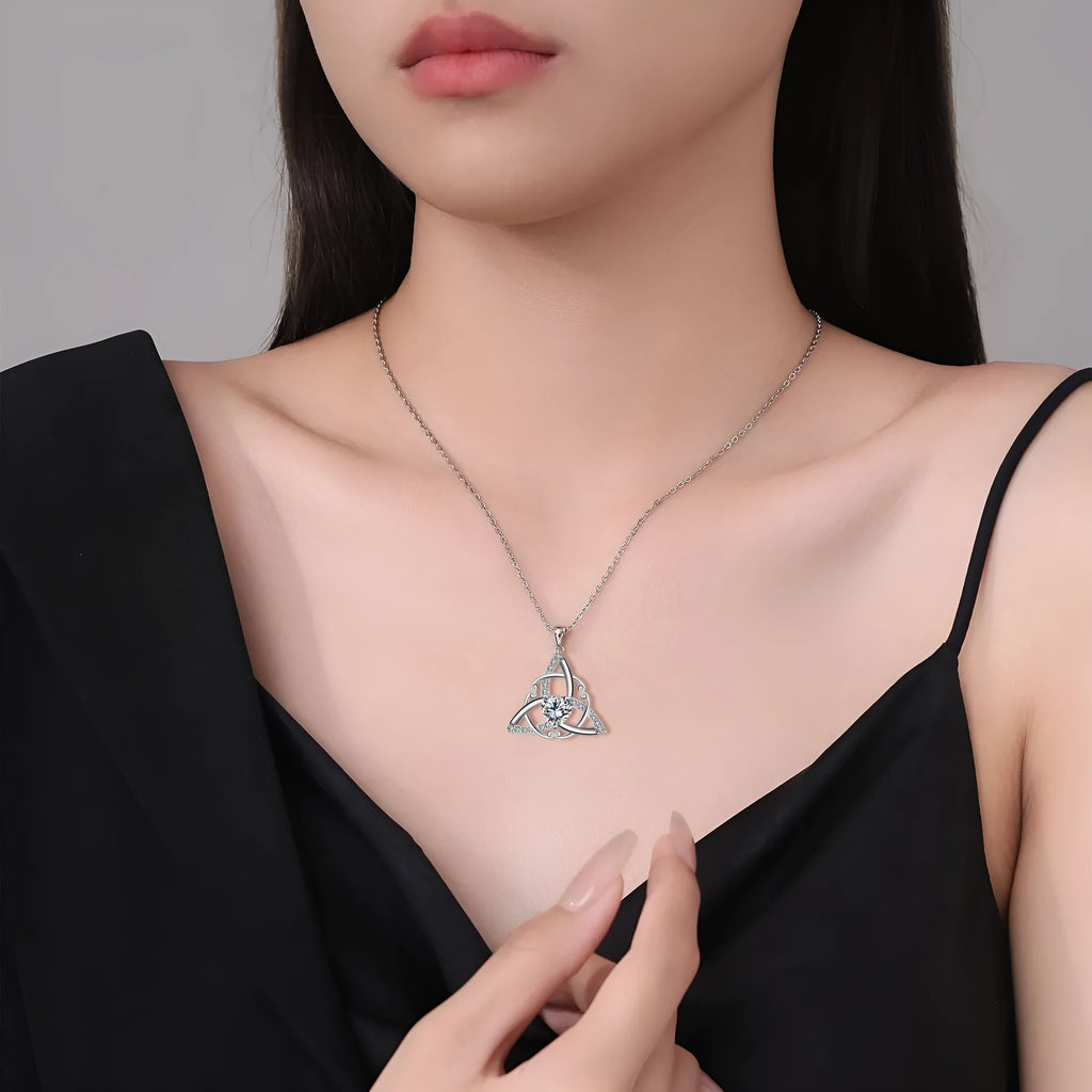 Geometric Celtic knot necklace for women in copper with electroplated colour options