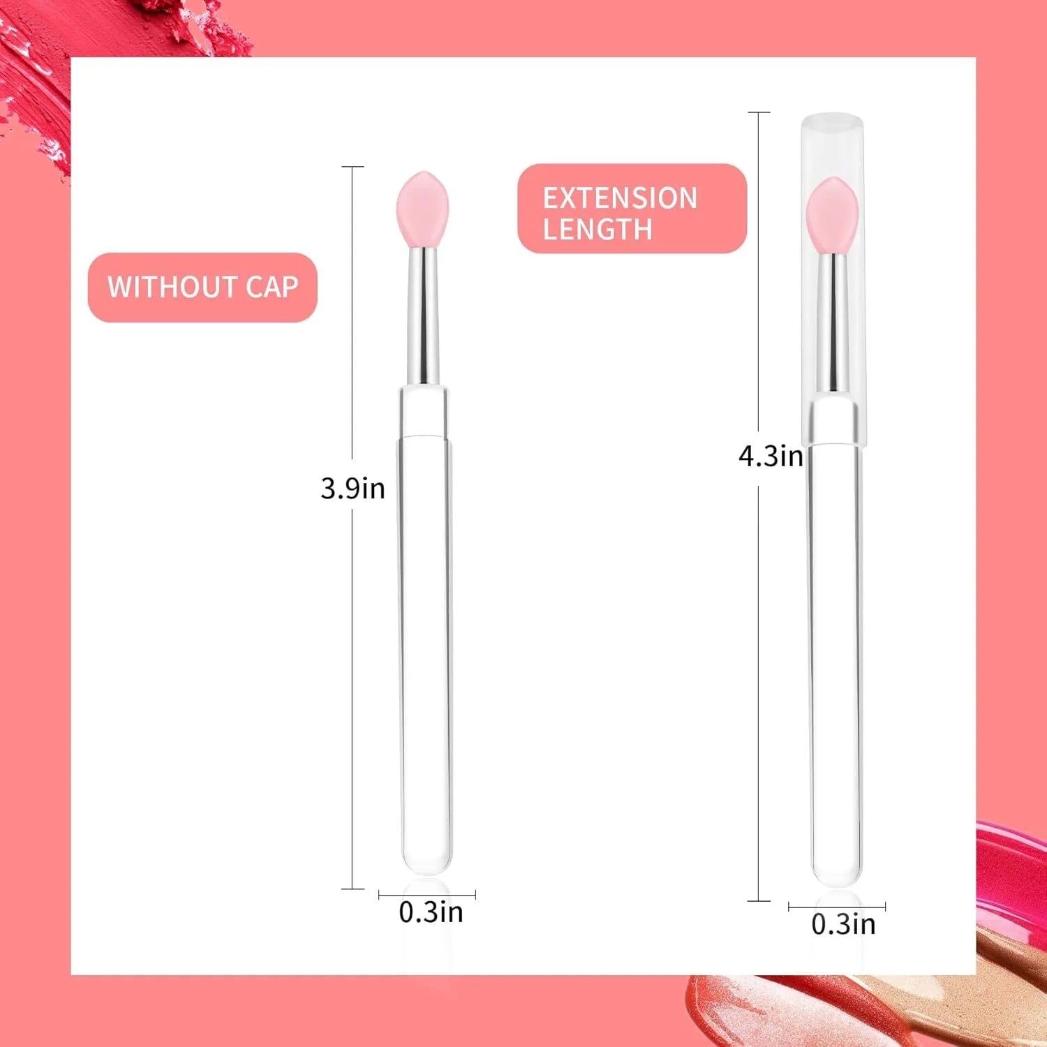 Set of four reusable silicone lip brushes with protective caps in assorted colours