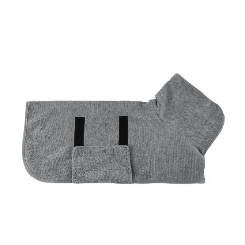 Nylon pet bath towel for dogs and cats in sizes XS to XL, colours include grey orange edge, full grey, green, blue, and brown