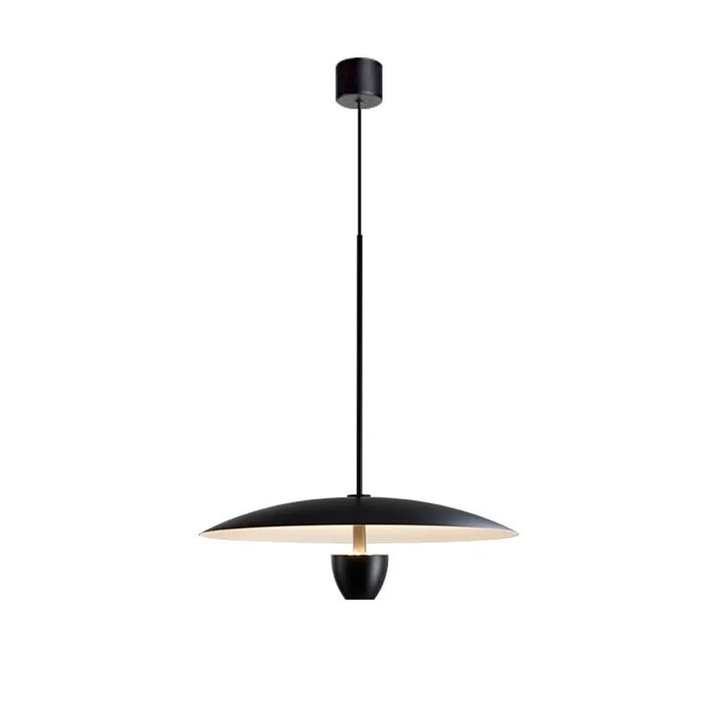 Modern minimalist black chandelier with 400mm diameter emitting warm light for dining room or bedroom