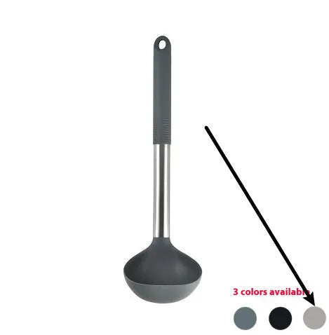 12-piece silicone kitchen utensil set with rotating storage bucket in black, includes spatula, ladel, and cooking tools