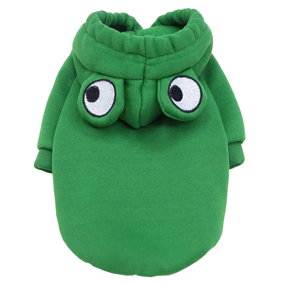 Green frog costume hoodie for small cat or dog with soft sweatshirt material