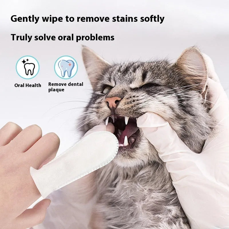 Pack of 50 white pet dental cleaning finger stalls made from non-woven fabric