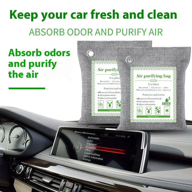 Bamboo charcoal wrapped activated carbon bag for formaldehyde removal and air purification in new homes.