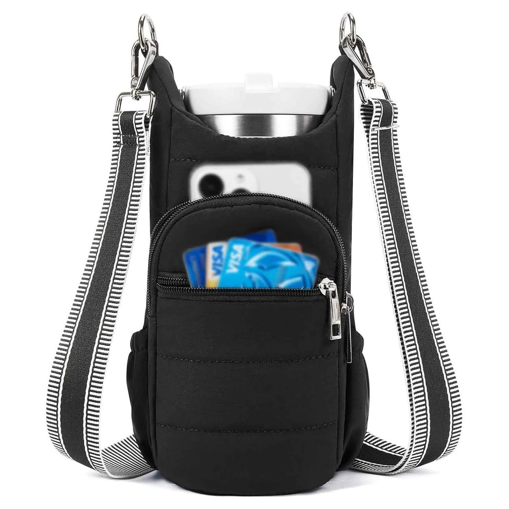 Cloth water bottle bag for mounting on bicycle handlebars in beige colour
