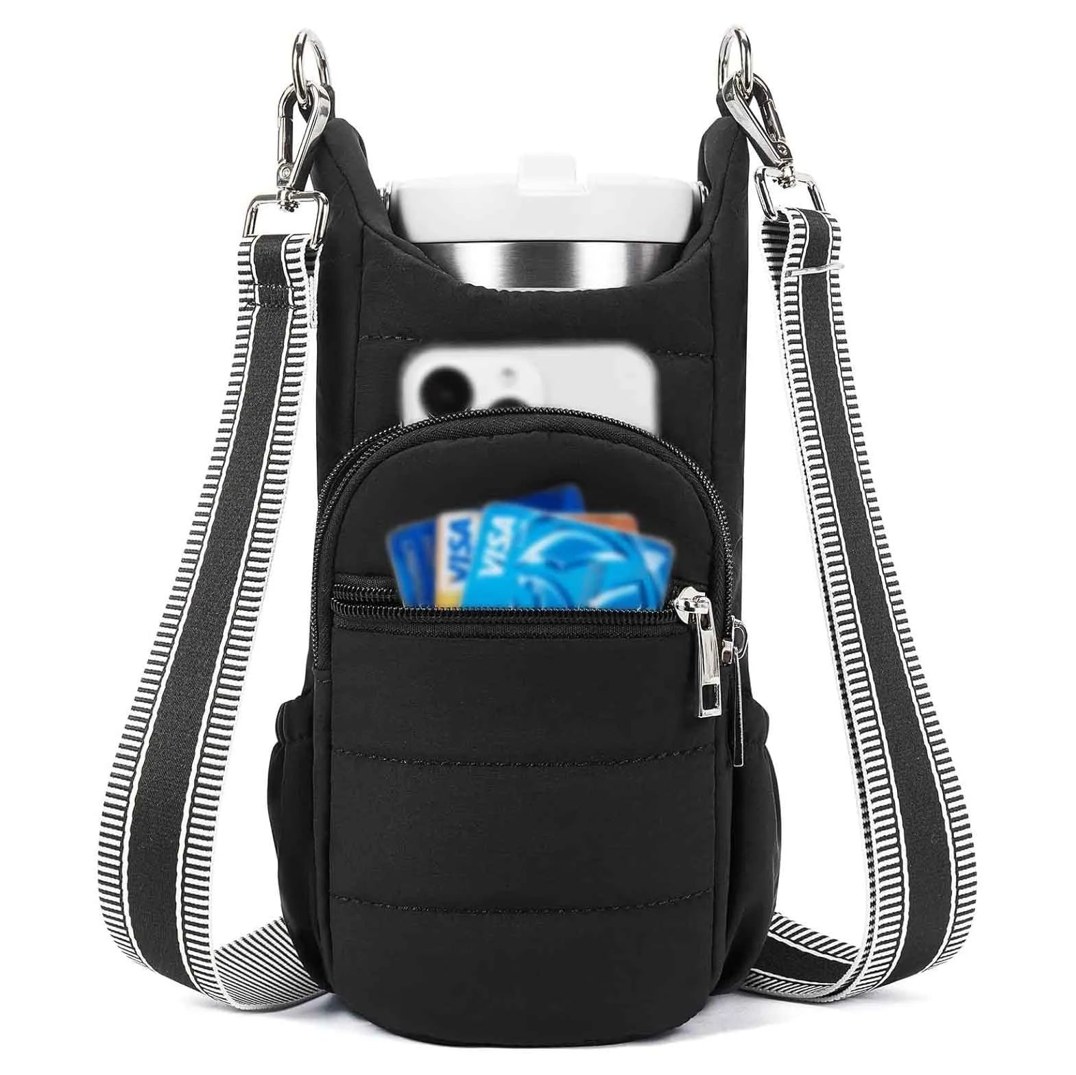 Cloth water bottle bag for mounting on bicycle handlebars in beige colour