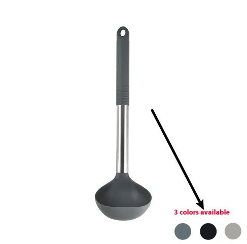 12-piece silicone kitchen utensil set with rotating storage bucket in black, includes spatula, ladel, and cooking tools